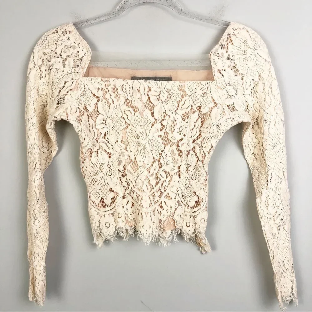 ZARA | Cream Lace Long Sleeve Top Lined Women’s Size Small